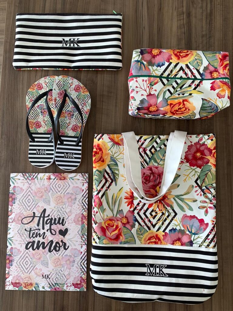 chinelo personalizado + bolsas personalizadas