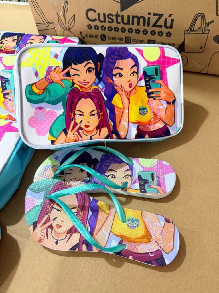 bolsa personalizada junto com chinelo personalizado